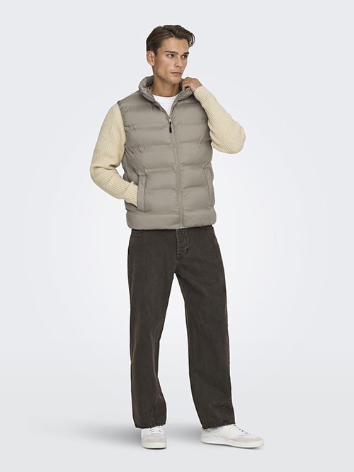 Chaleco Acolchado Only and Sons OnsUnion Seamlees Life Puffer Vest Taupe