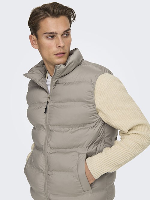 Chaleco Acolchado Only and Sons OnsUnion Seamlees Life Puffer Vest Taupe