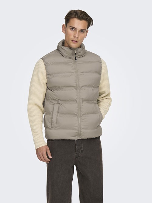 Chaleco Acolchado Only and Sons OnsUnion Seamlees Life Puffer Vest Taupe