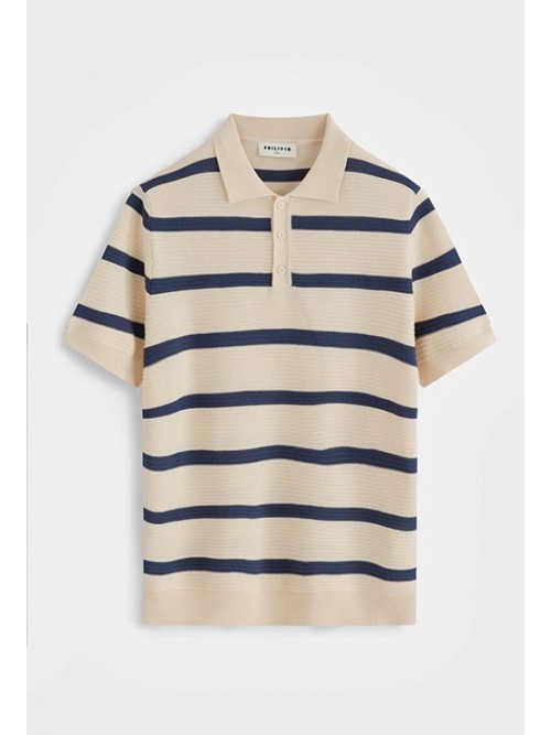 Polo M/C Stripe FLV Beige/Navy