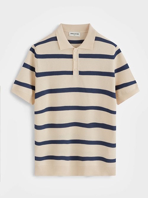 Polo M/C Stripe FLV Beige/Navy